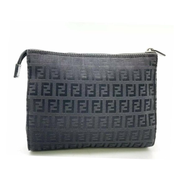 Fendi Zucca Pattern Zucchino Canvas Nylon Black Pouch 80-012625 - Picture 2 of 16